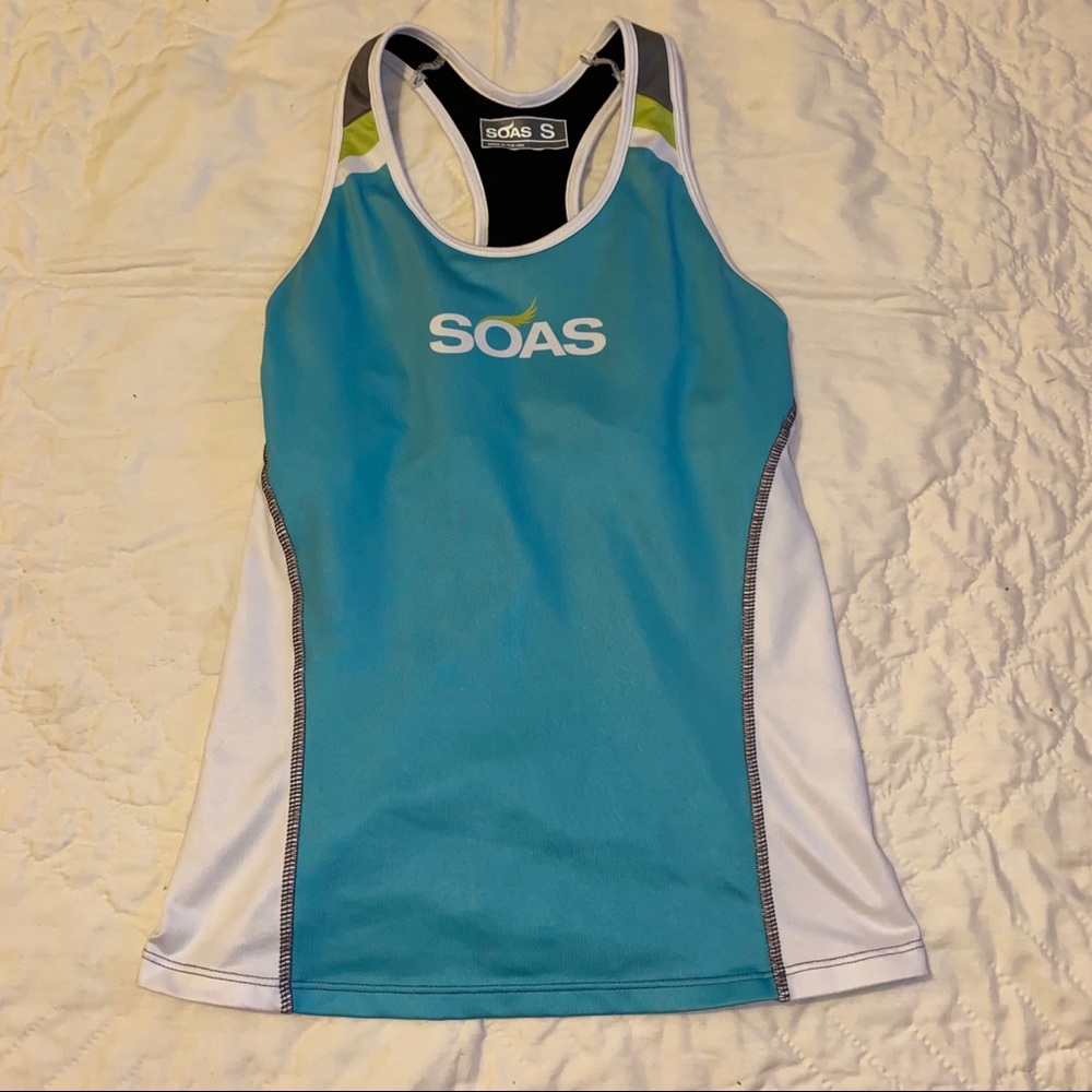 SOAS small running racer back tank teal & plaid